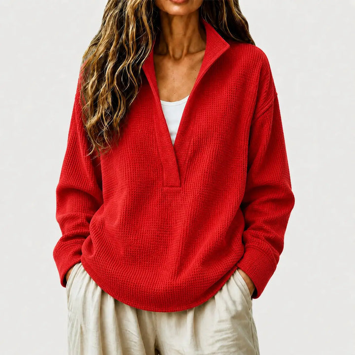Sandra | Women's Waffle Knit Half Zip Collared Sweater