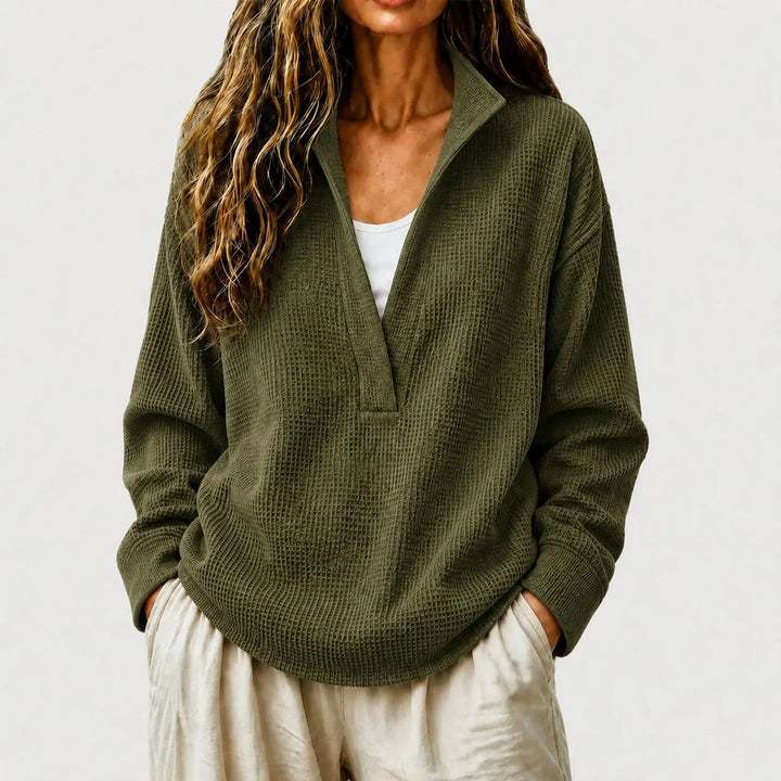 Sandra | Women's Waffle Knit Half Zip Collared Sweater