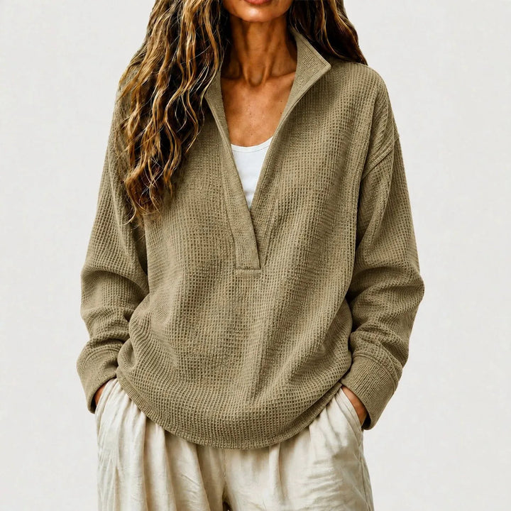 Sandra | Women's Waffle Knit Half Zip Collared Sweater