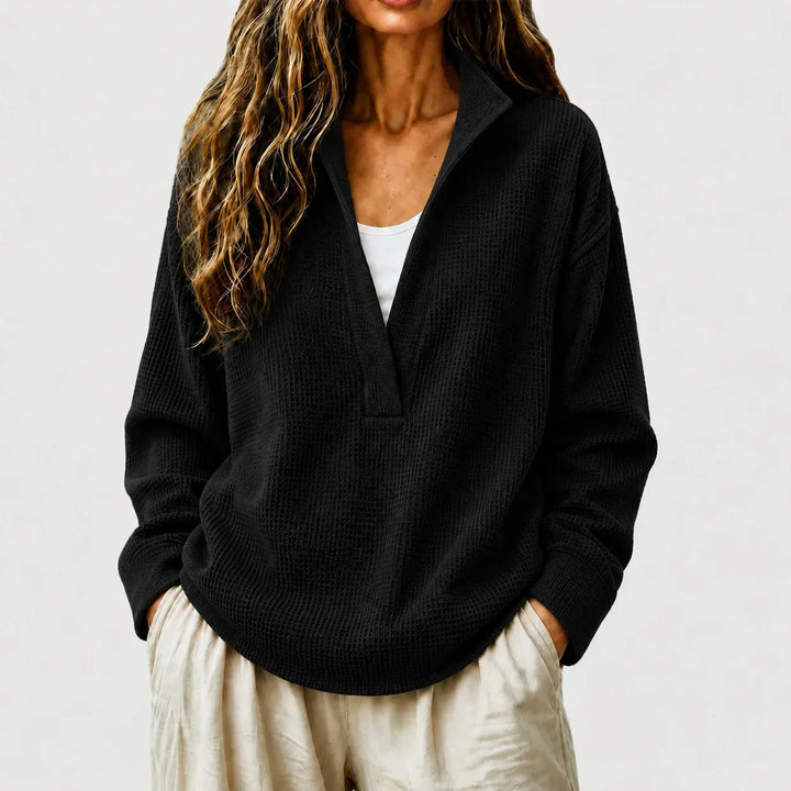 Sandra | Women's Waffle Knit Half Zip Collared Sweater
