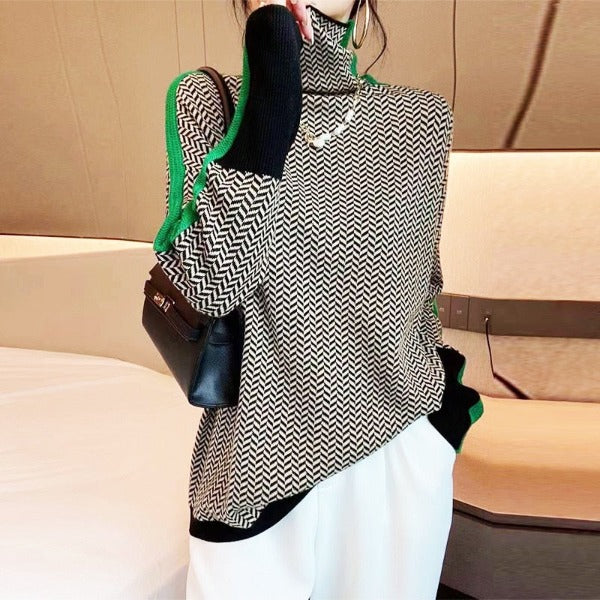 Sara | Women's Chevron Turtleneck Color Block Sweater