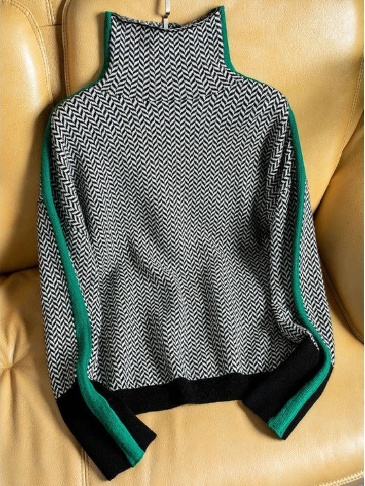 Sara | Women's Chevron Turtleneck Color Block Sweater