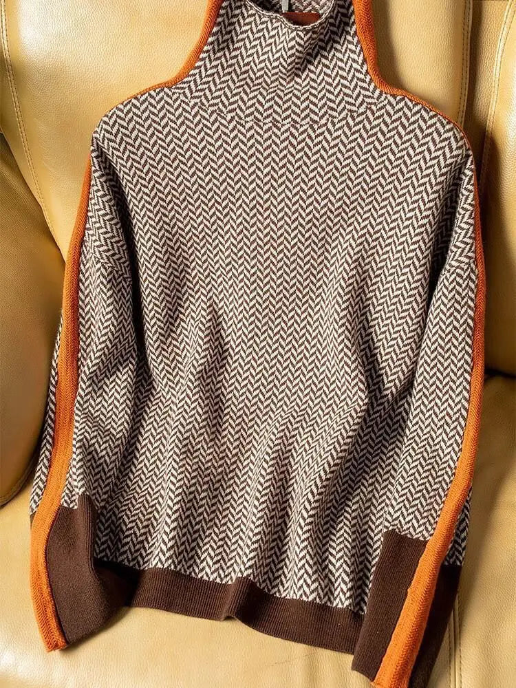 Sara | Women's Chevron Turtleneck Color Block Sweater