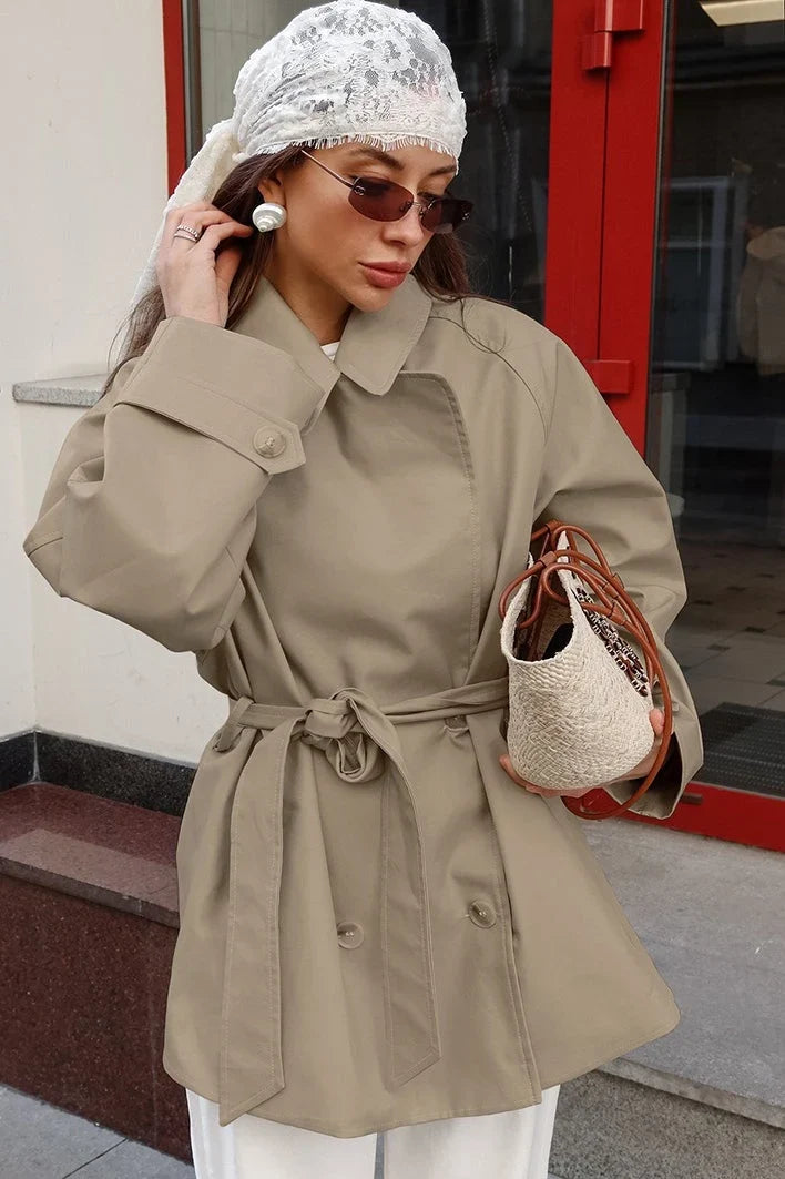 Sherry | Women's Short Belted Khaki Trench Coat