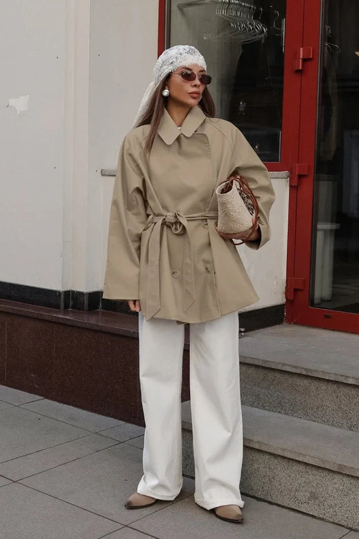 Sherry | Women's Short Belted Khaki Trench Coat