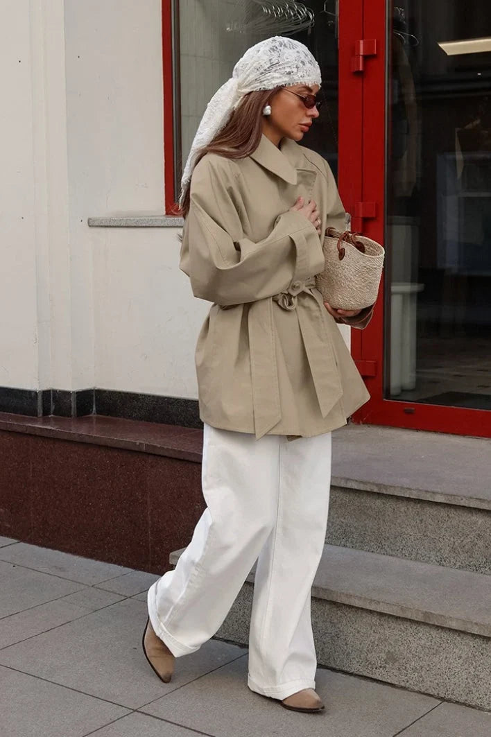 Sherry | Women's Short Belted Khaki Trench Coat