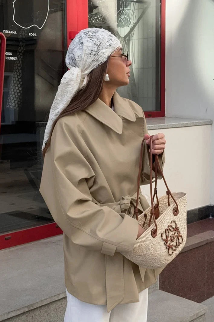 Sherry | Women's Short Belted Khaki Trench Coat