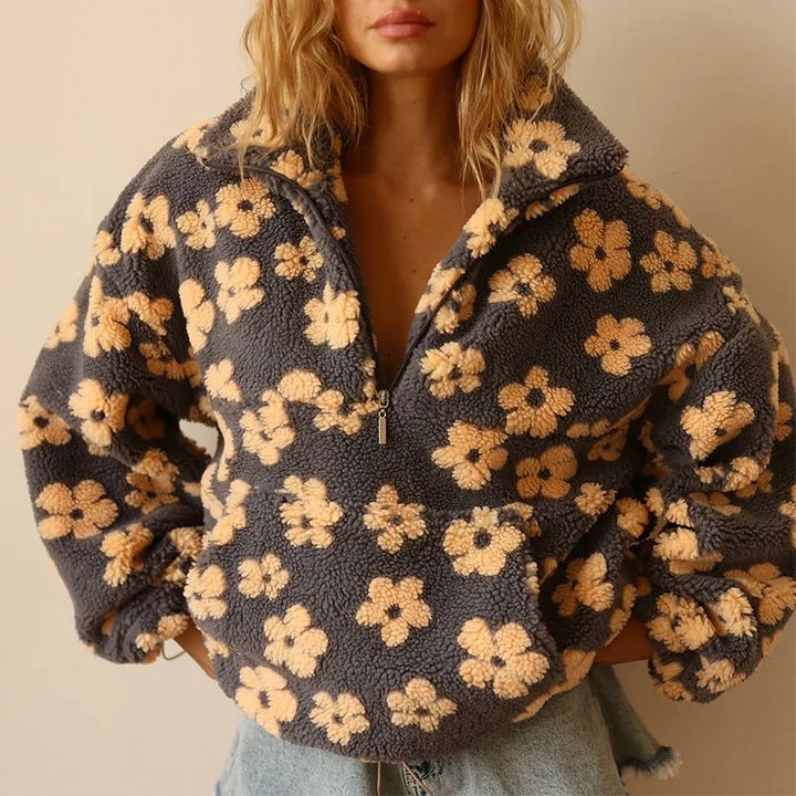Sofia | Women's Floral Sherpa Pullover Half Zip Fleece