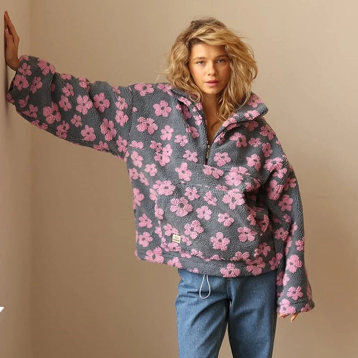Sofia | Women's Floral Sherpa Pullover Half Zip Fleece