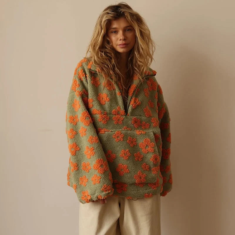 Sofia | Women's Floral Sherpa Pullover Half Zip Fleece