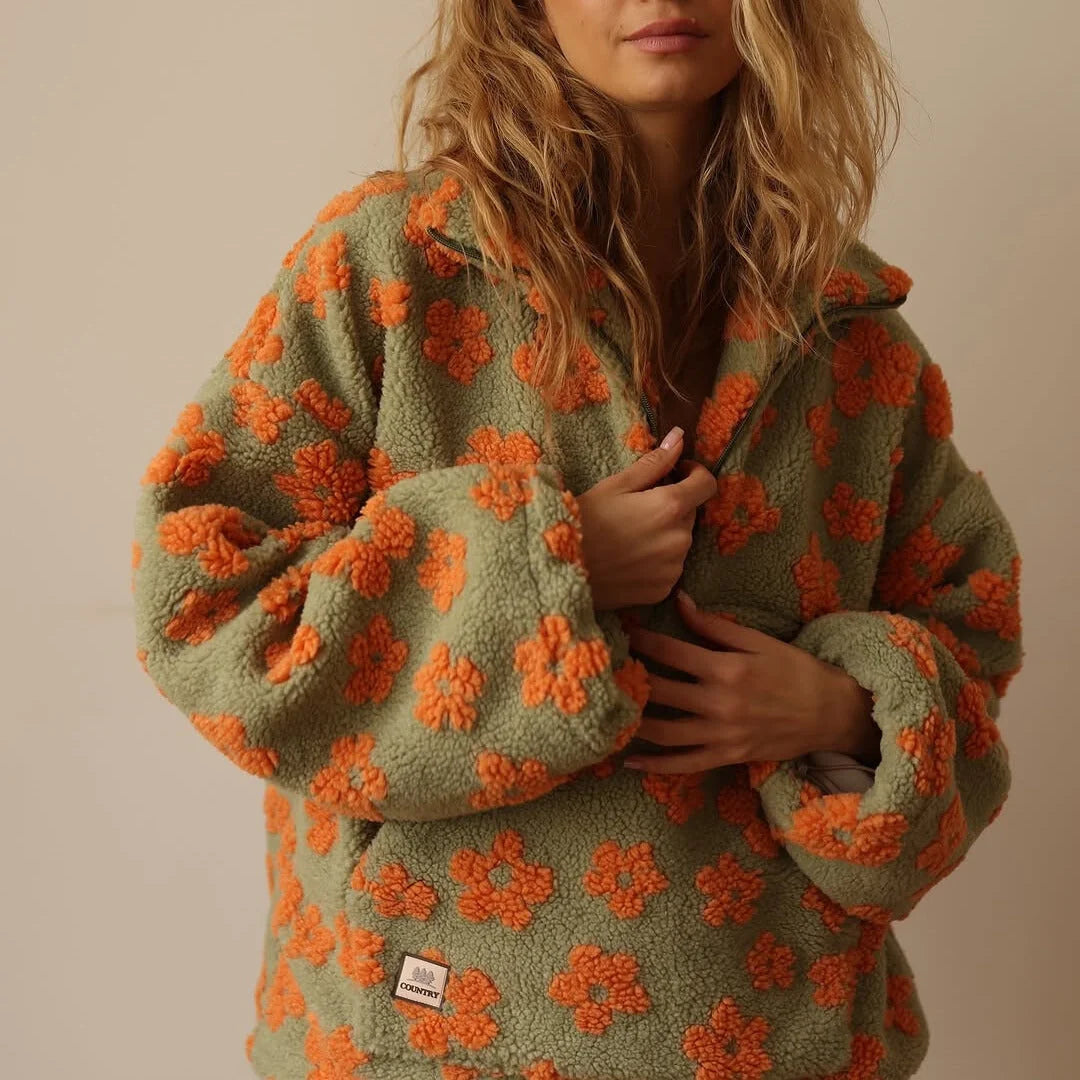 Sofia | Women's Floral Sherpa Pullover Half Zip Fleece