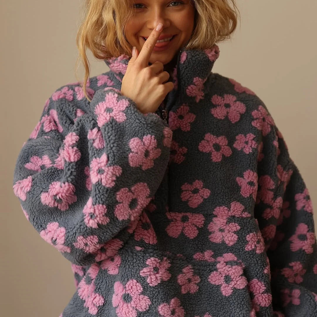 Sofia | Women's Floral Sherpa Pullover Half Zip Fleece