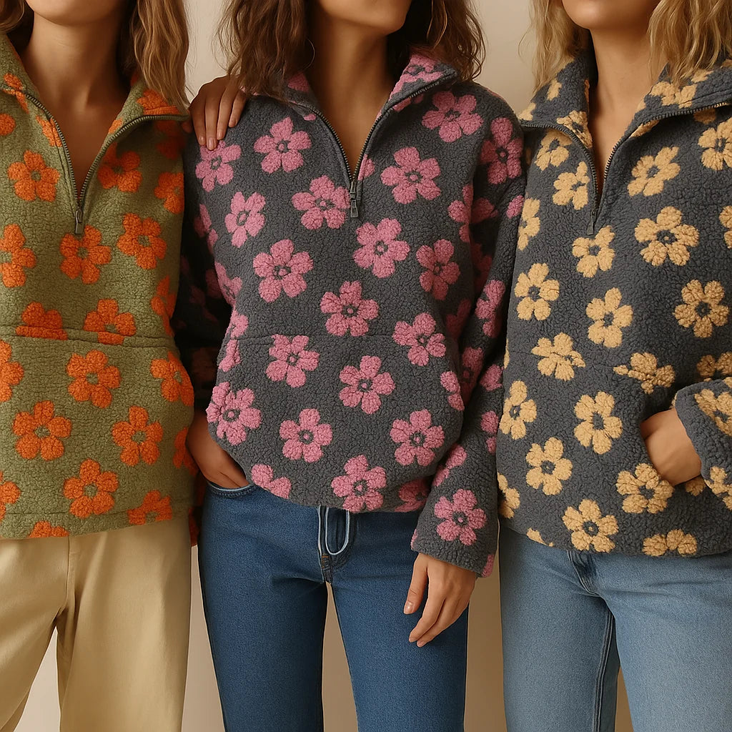 Sofia | Women's Floral Sherpa Pullover Half Zip Fleece