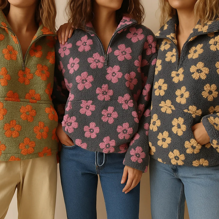 Sofia | Women's Floral Sherpa Pullover Half Zip Fleece