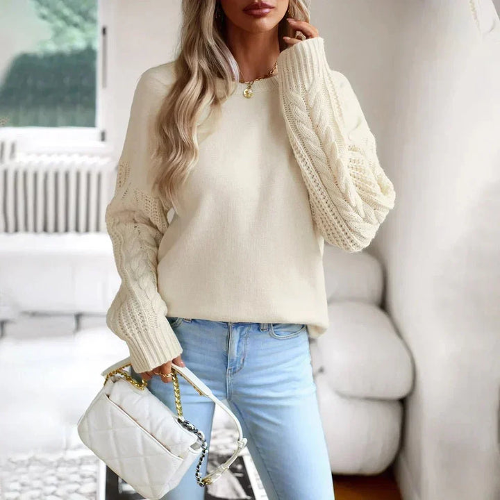 Tanya | Women's Cable Knit Sleeve Crew Neck Sweater
