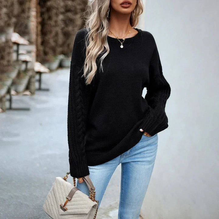 Tanya | Women's Cable Knit Sleeve Crew Neck Sweater