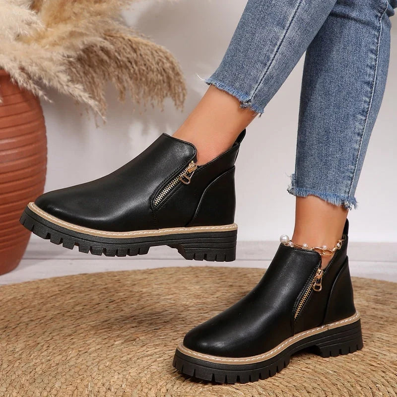 Tessa | Women's Black Ankle Boots Chunky Platform Boots
