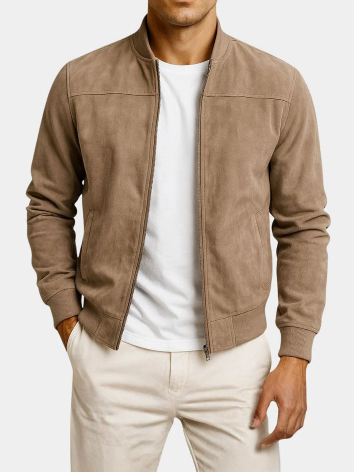 Tristan | Men's Faux Suede Bomber Jacket Zip Front Ribbed Trim
