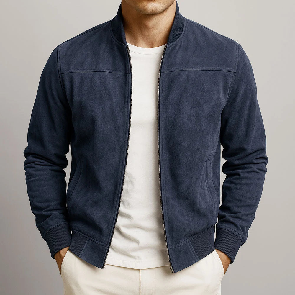 Tristan | Men's Faux Suede Bomber Jacket Zip Front Ribbed Trim