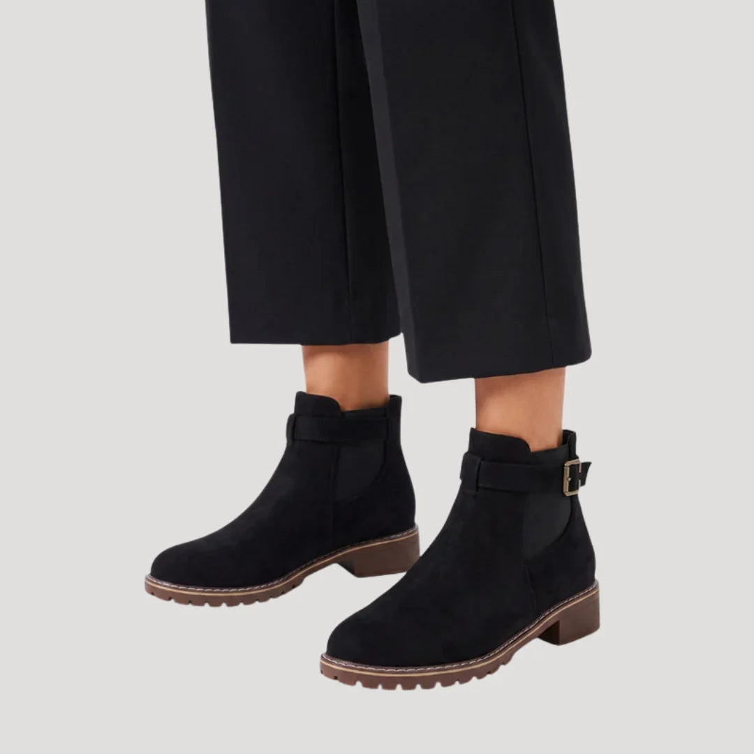 Willow | Women's Buckle Chunky Chelsea Boots Suede Effect