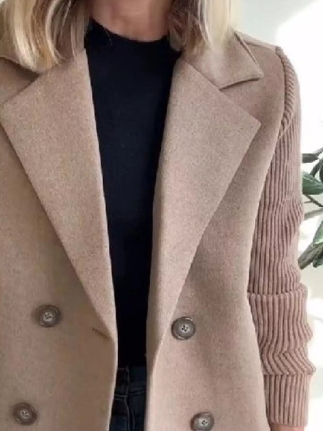 Wren | Women's Peacoat Jacket Double Breasted Knit Sleeve