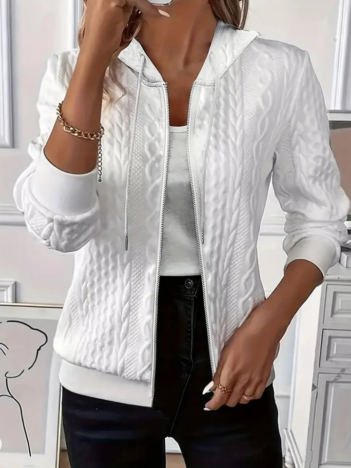 Yasmin | Women's Hooded Jacket Cable Texture Bomber Jacket